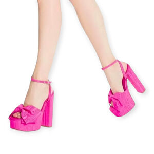 Larroude (Larroudé) Elle Platform Sandal Pink Magenta Fabric Heels Pumps Size 8